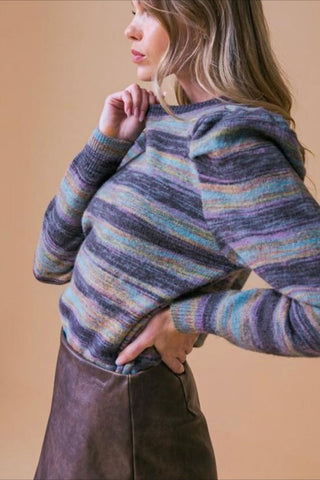 Stripe Puffsleeve Sweater - By Baano