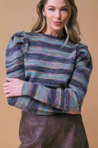Stripe Puffsleeve Sweater - By Baano