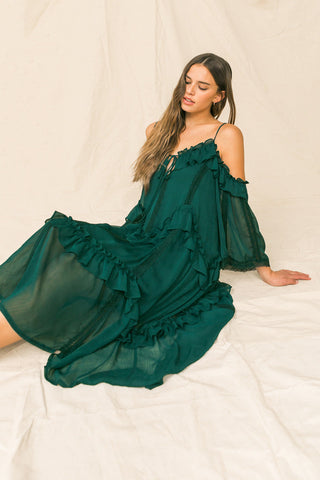 YOU'RE MINES STILL RUFFLED MIDI DRESS - By Baano