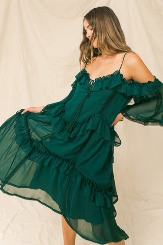 YOU'RE MINES STILL RUFFLED MIDI DRESS - By Baano