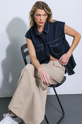 LET'S JUST RELAX DENIM TOP - By Baano