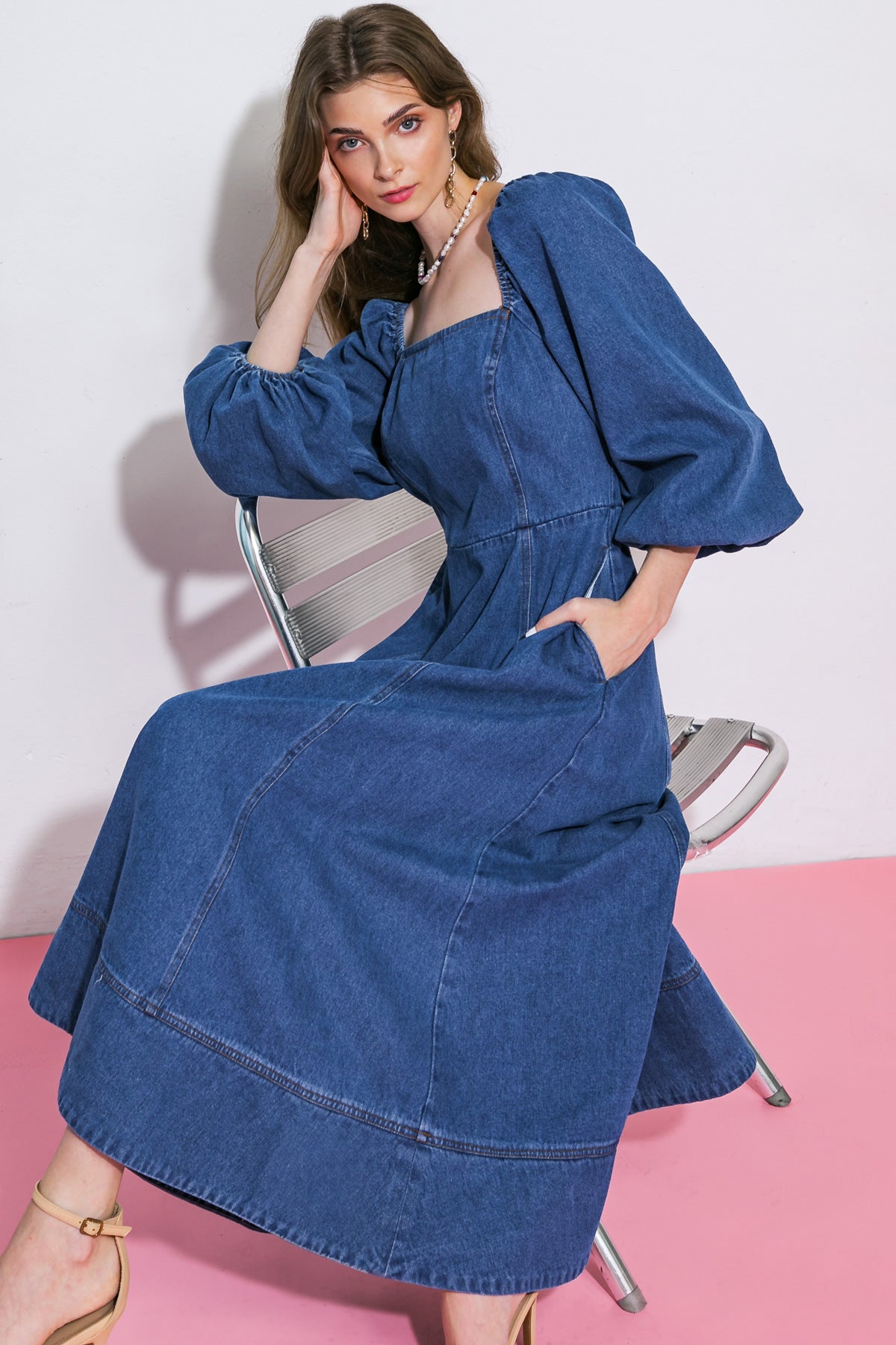 FEELIN'S GROOVY DENIM MIDI DRESS - By Baano