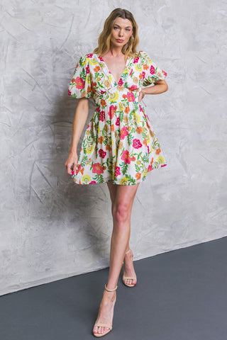 FREE ME TODAY FLORAL WOVEN MINI DRESS - By Baano