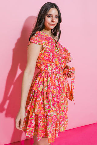 SUNFLOWER FIELDS ONE SHOULDER MINI DRESS - By Baano
