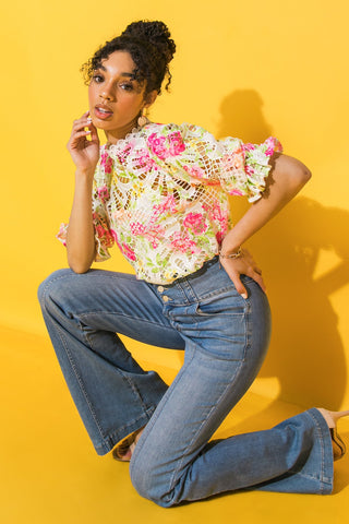 BLISS ME FLORAL WOVEN LACE TOP - By Baano