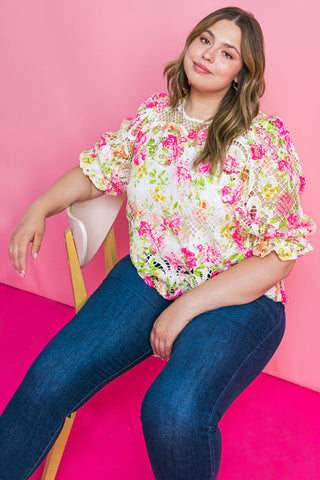 BLISS ME FLORAL WOVEN LACE TOP - By Baano