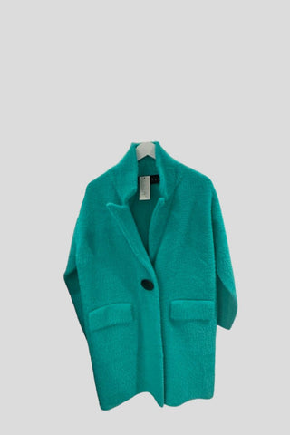 Turquoise Fuzzy Mid Length Coat - By Baano
