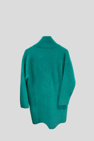 Turquoise Fuzzy Mid Length Coat - By Baano