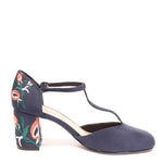 Frenchie T-Strap Embroidered Heels