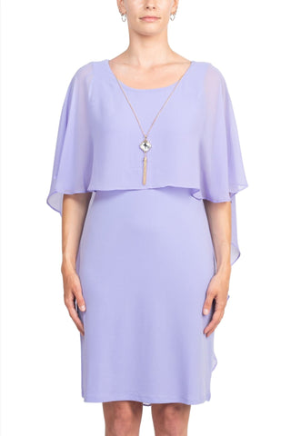 Glamour Scoop Neck Chiffon Cape Short Sleeve ITY Dress - By Baano