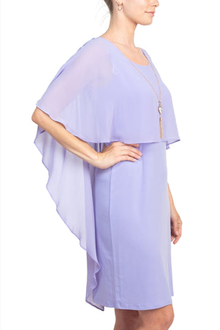 Glamour Scoop Neck Chiffon Cape Short Sleeve ITY Dress - By Baano