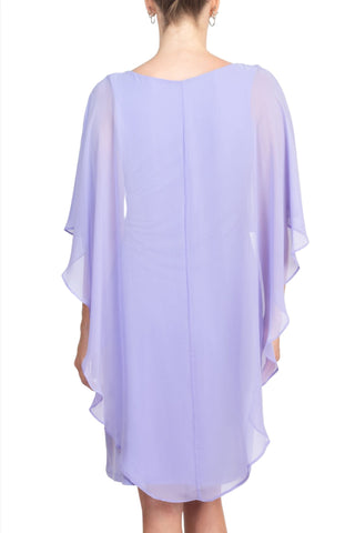 Glamour Scoop Neck Chiffon Cape Short Sleeve ITY Dress - By Baano