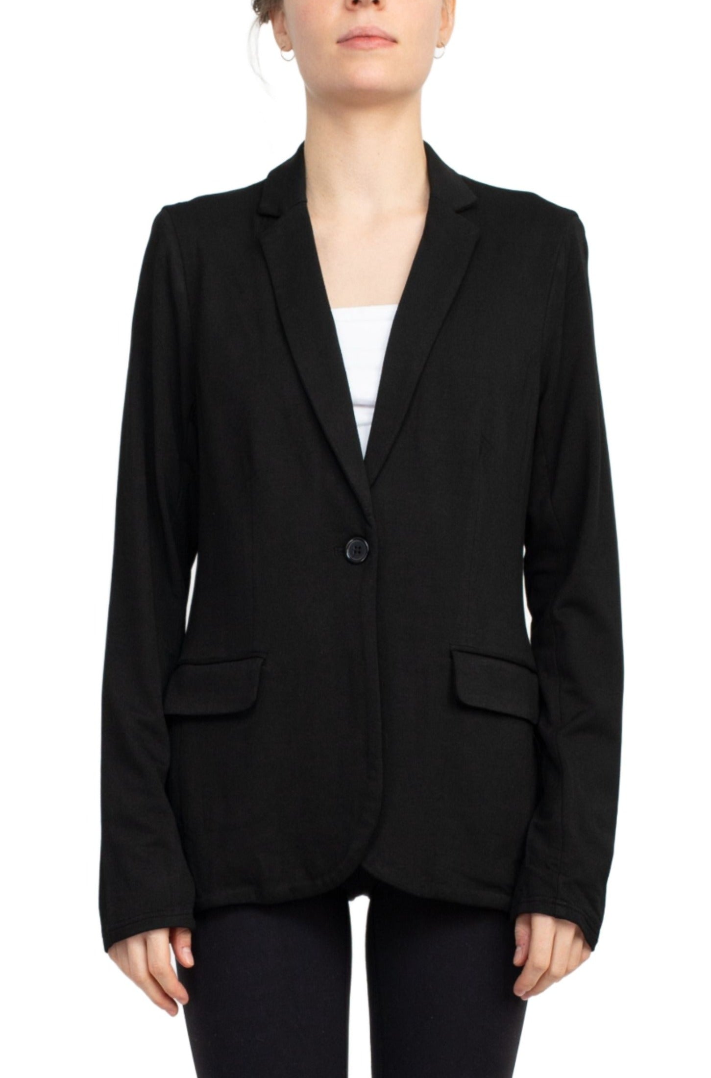 M Magaschoni Notch Collar Long Sleeve Welt Pockets 1 Button Closure Rayon Blazer - Glamourous Grace