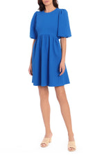 Maggy London Crew Neck Puff Short Sleeves Back Zipper Short Knit Dress - Glamourous Grace