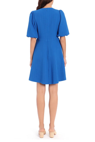 Maggy London Crew Neck Puff Short Sleeves Back Zipper Short Knit Dress - Glamourous Grace