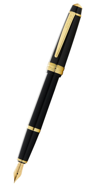 Bailey Light™ Polished Black Resin and Gold Tone Medium Nib Fountain Pen - By Baano