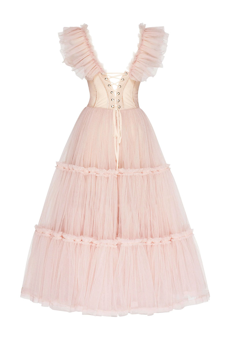 Geisha Bustier Tulle Midi Dress - By Baano