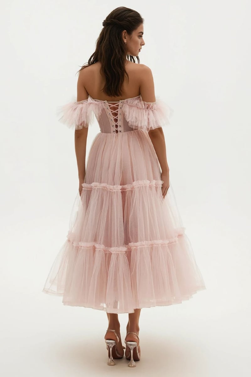 Geisha Bustier Tulle Midi Dress - By Baano