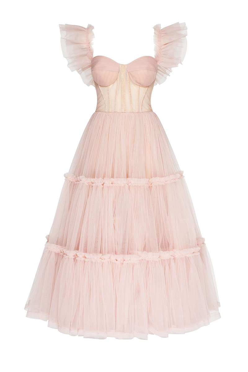 Geisha Bustier Tulle Midi Dress - By Baano
