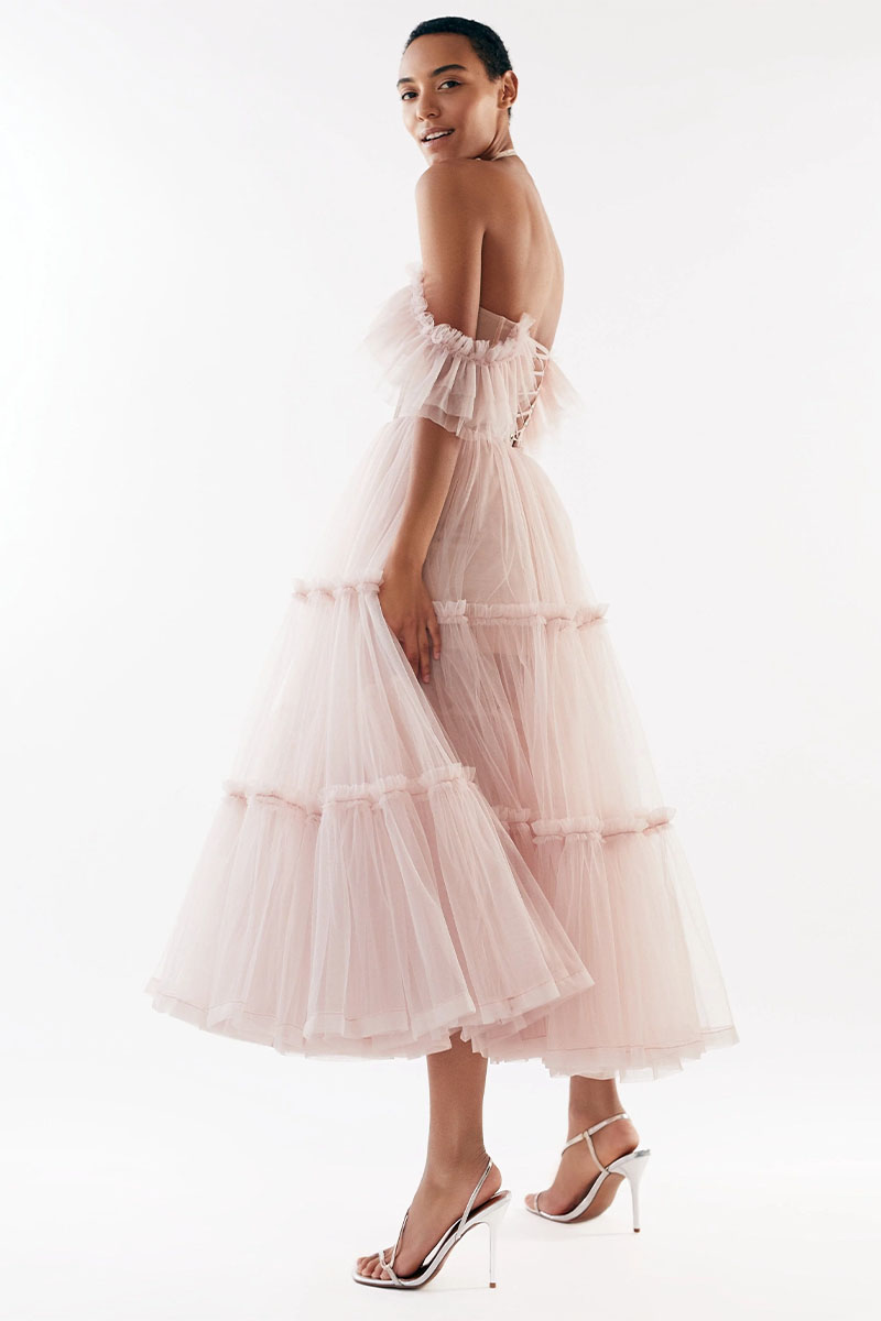 Geisha Bustier Tulle Midi Dress - By Baano