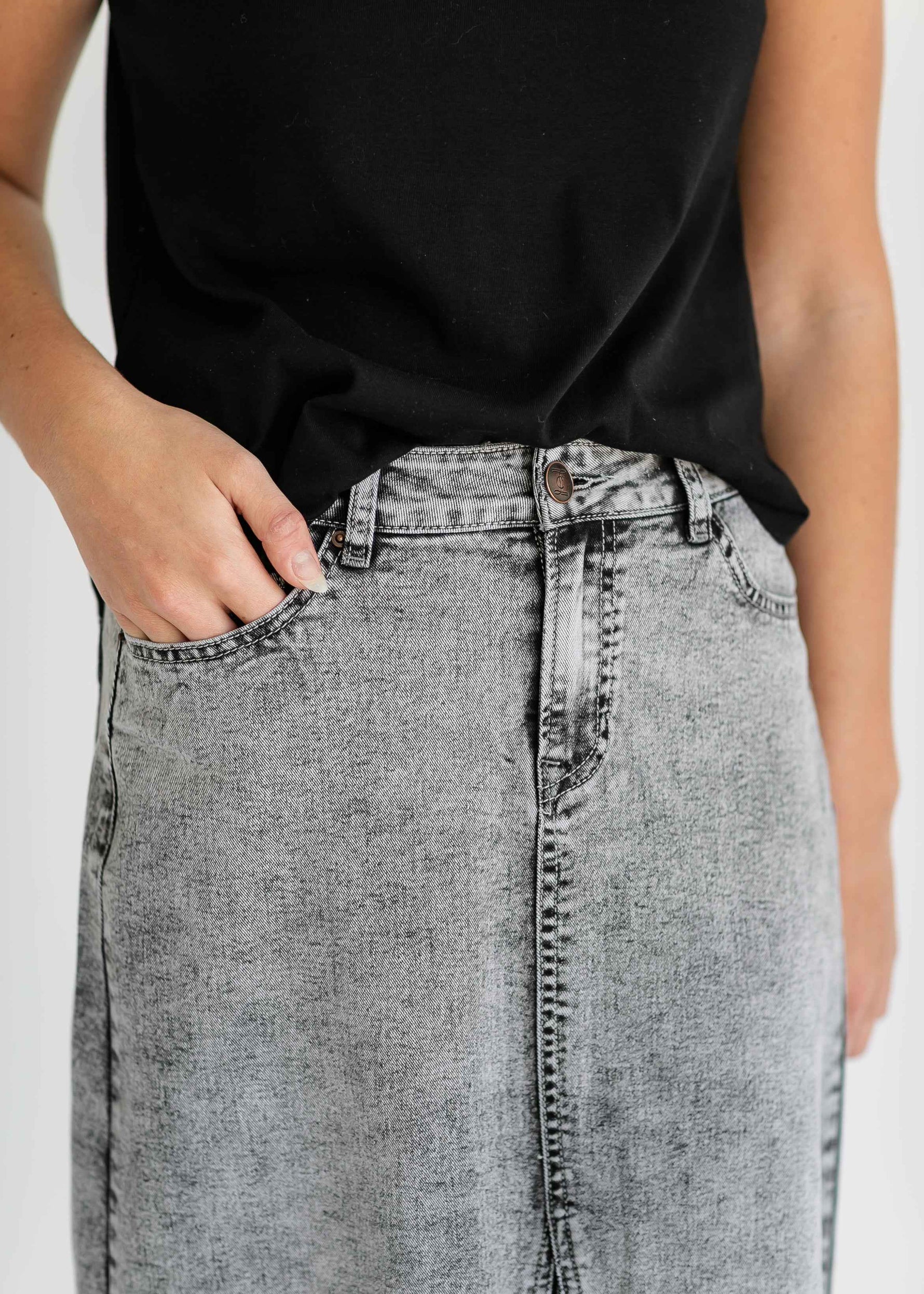 Genevieve A-line Denim Maxi Skirt