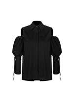 Quarta Open Shoulders Black Premium Poplin Shirt ETNA