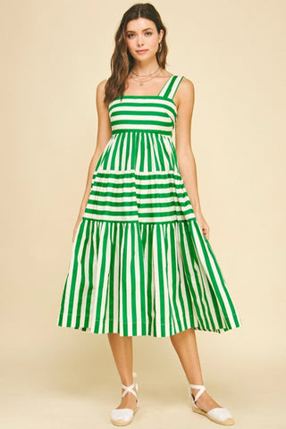 Gianna Contrast Stripe Tiered Midi Dress