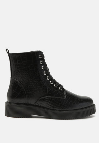 giselle croc print ankle boots with side zipper