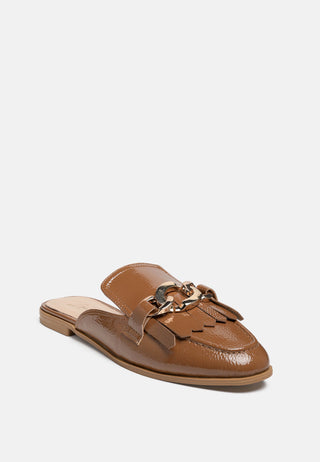 Gladioli Metal Buckled Fringe Detail Mules