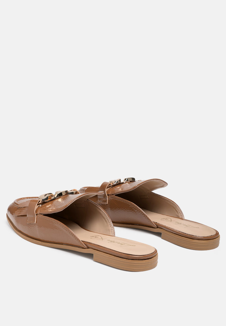 Gladioli Metal Buckled Fringe Detail Mules