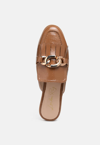 Gladioli Metal Buckled Fringe Detail Mules