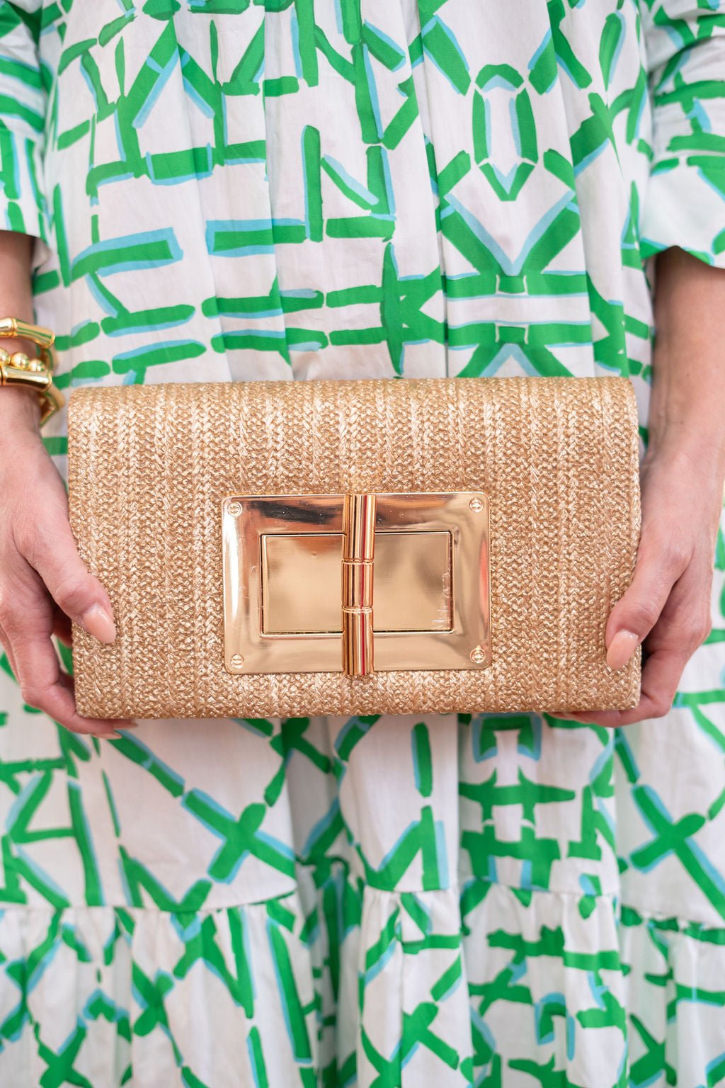 Gold Lillian Straw Clutch
