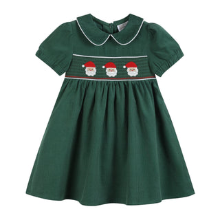 Green Corduroy Santa Smocked Dress