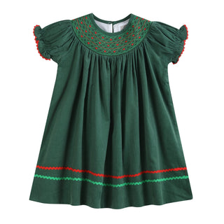Green Corduroy Smocked Bishop Dress
