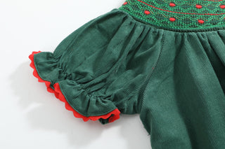 Green Corduroy Smocked Bishop Dress
