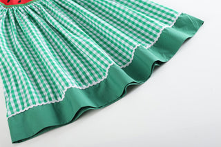 Green Gingham Watermelon Collar Bishop Dress