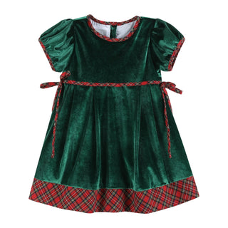 Green Velvet Tartan Bows Dress
