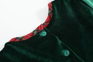 Green Velvet Tartan Bows Dress