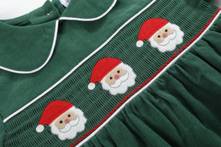 Green Corduroy Santa Smocked Dress and Bloomers