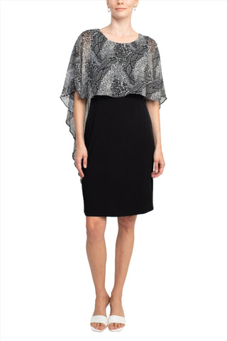 Glamour Nights Scoop Neck Animal Print Chiffon Cape Short Sleeve ITY Dress - Glamourous Grace