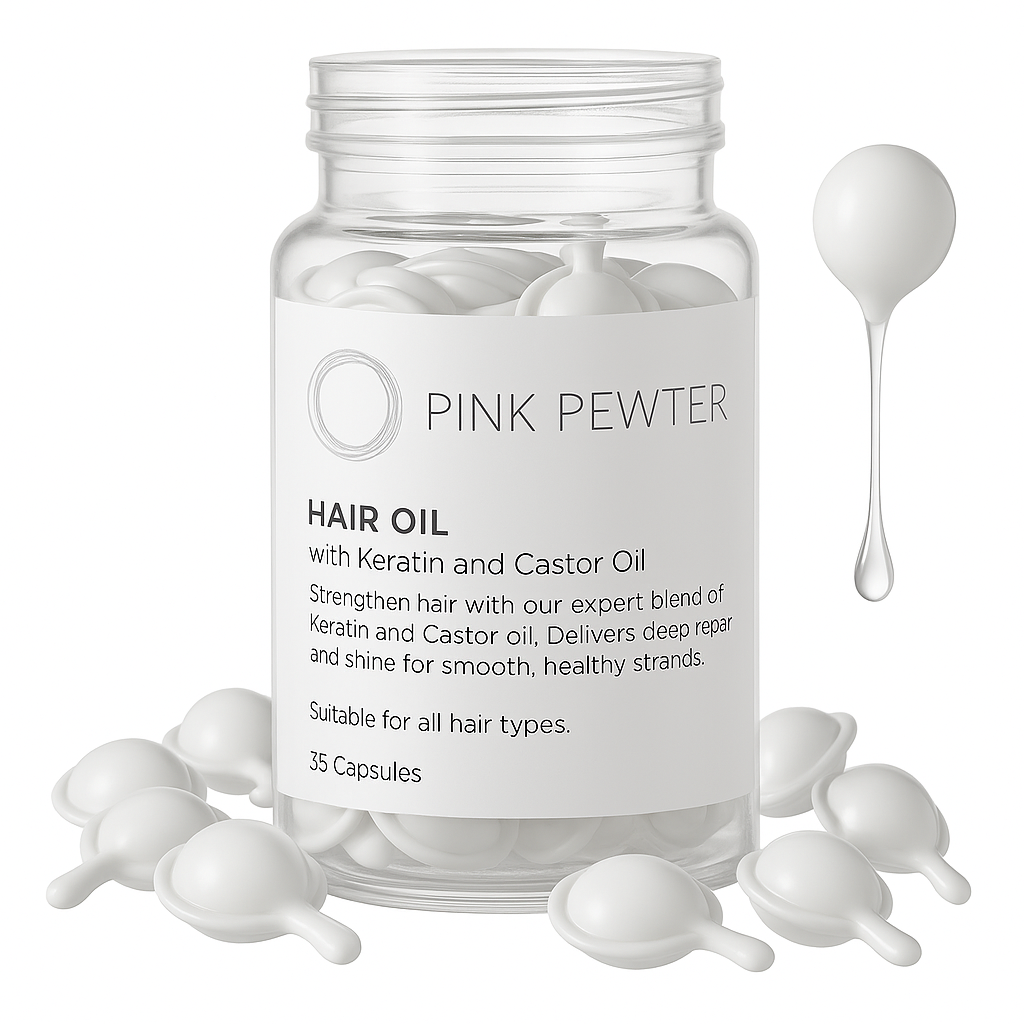 Hair Oil Capsules – Strengthening Blend with Olive, Jojoba, Sunflower Seed, Castor Oil, Rosemary & Keratin (Repair and Frizz Control)