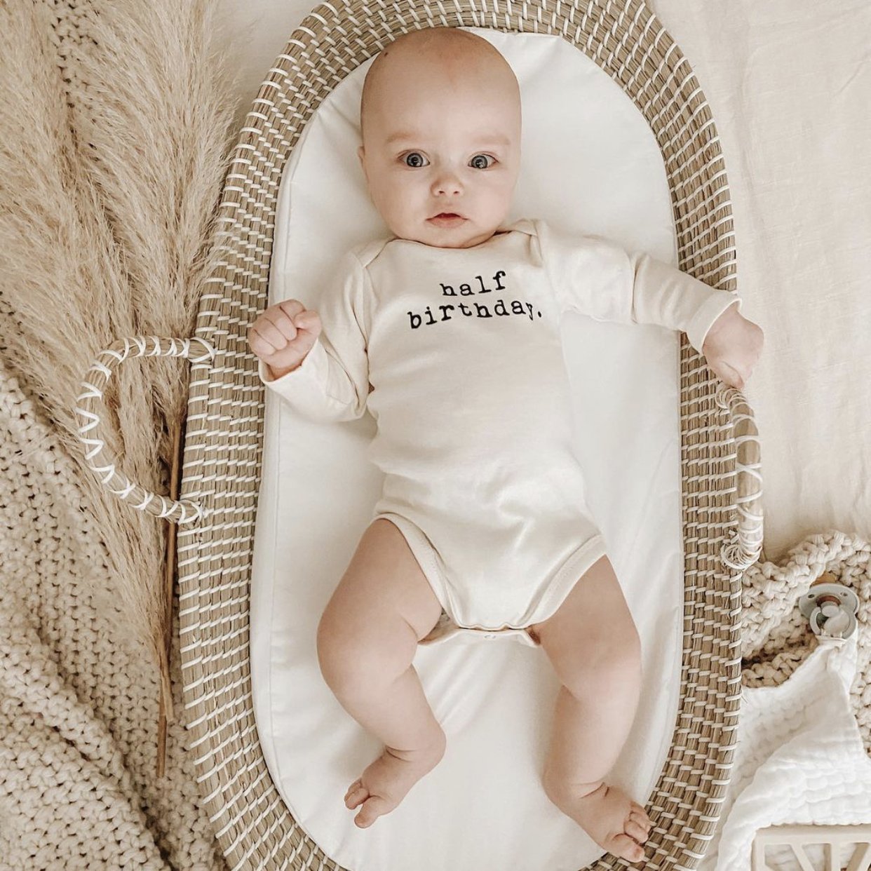 Half Birthday Organic Bodysuit Long Sleeve - By Baano