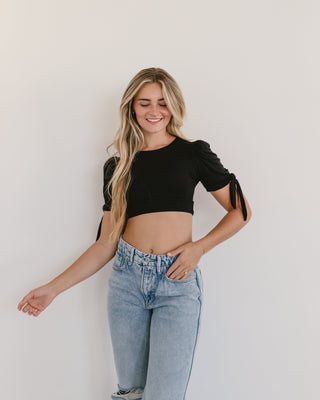 Puff Sleeve Halftee with Tie Detail - By Baano