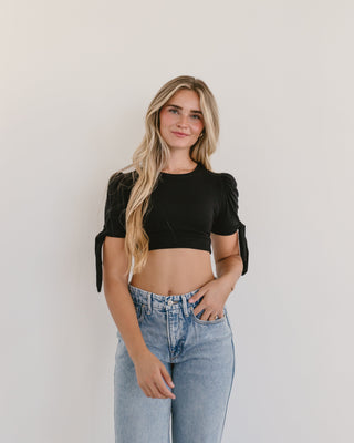 Puff Sleeve Halftee with Tie Detail - By Baano