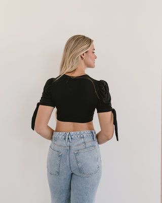 Puff Sleeve Halftee with Tie Detail - By Baano