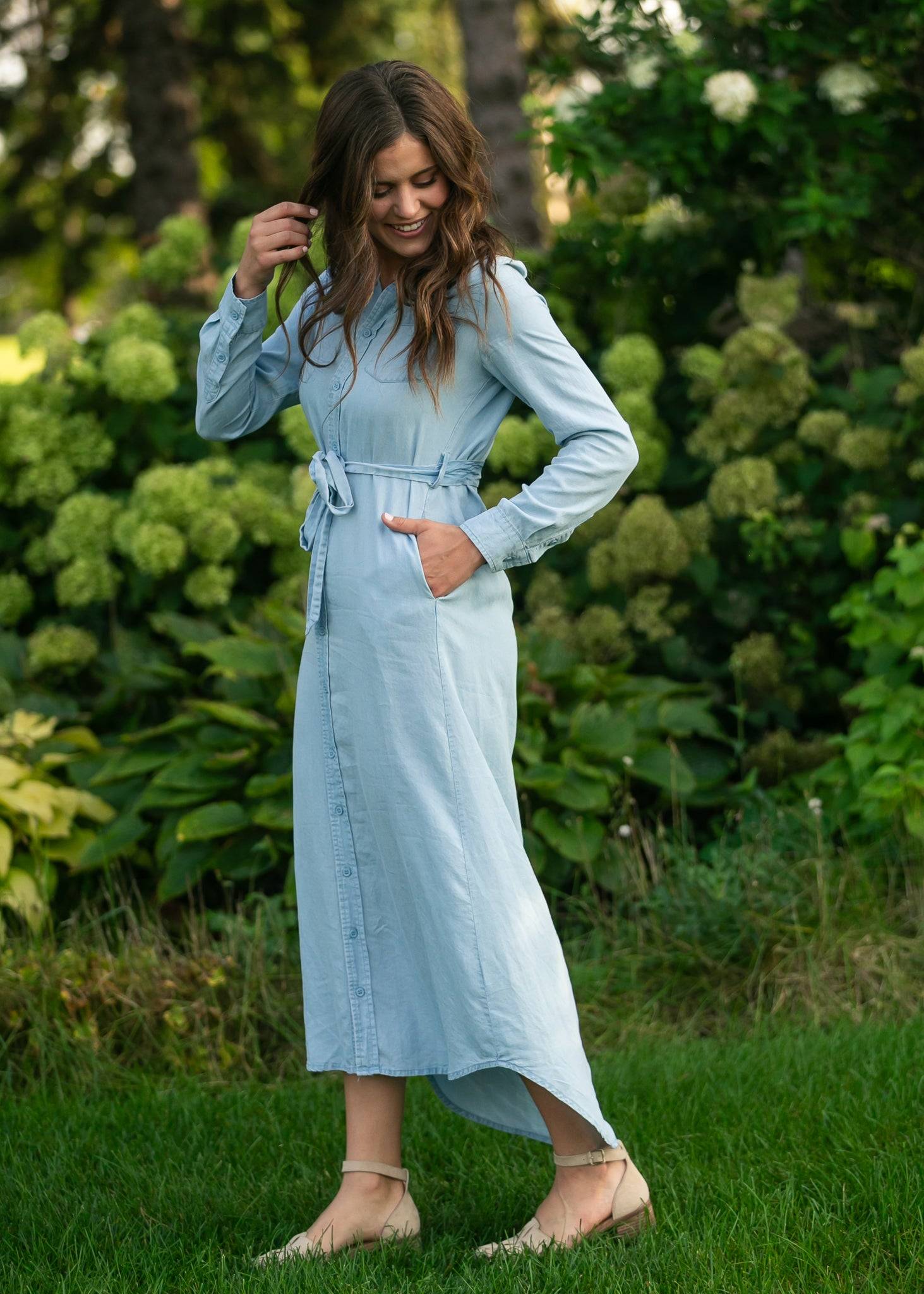 Hazel Chambray Long Sleeve Dress