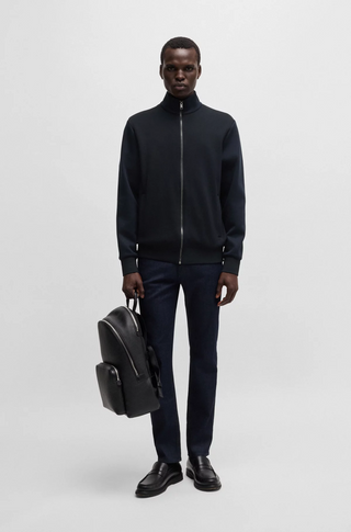 Boss Regular-Fit Zip-Up Sweater in Stretch Cotton - By Baano