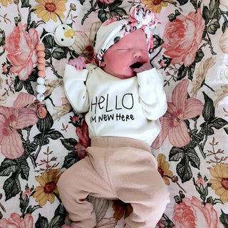 Hello I'm New Here Organic Cotton Baby Bodysuit Long Sleeve