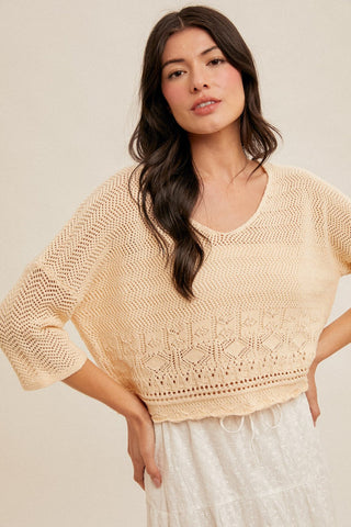 Ecru Crochet Sweater - By Baano