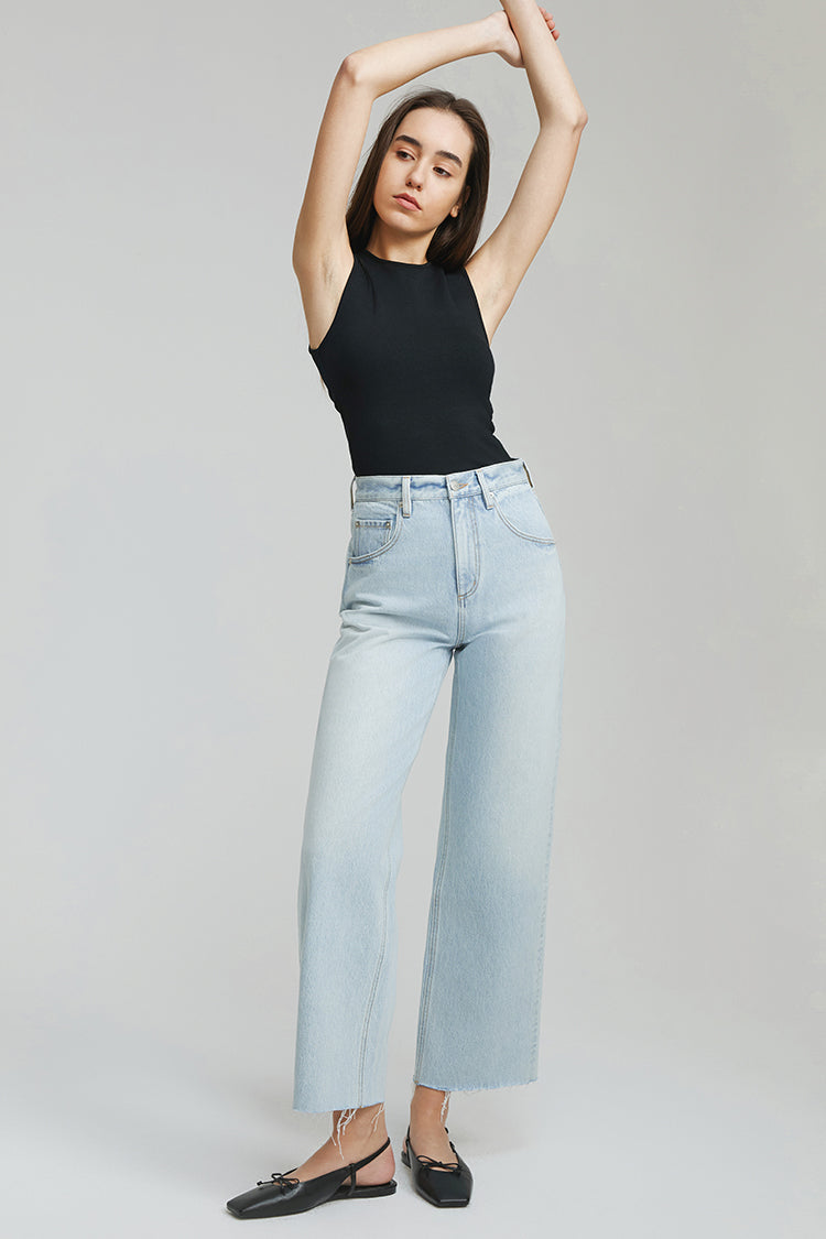Moon Curve Raw Hem Crop Jeans HJ129 Hey Joanie